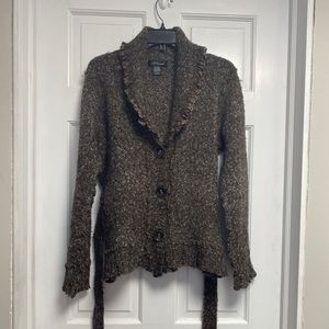 Nicole Sabbattini Sweater Cardigan Size Large wool blend Brown